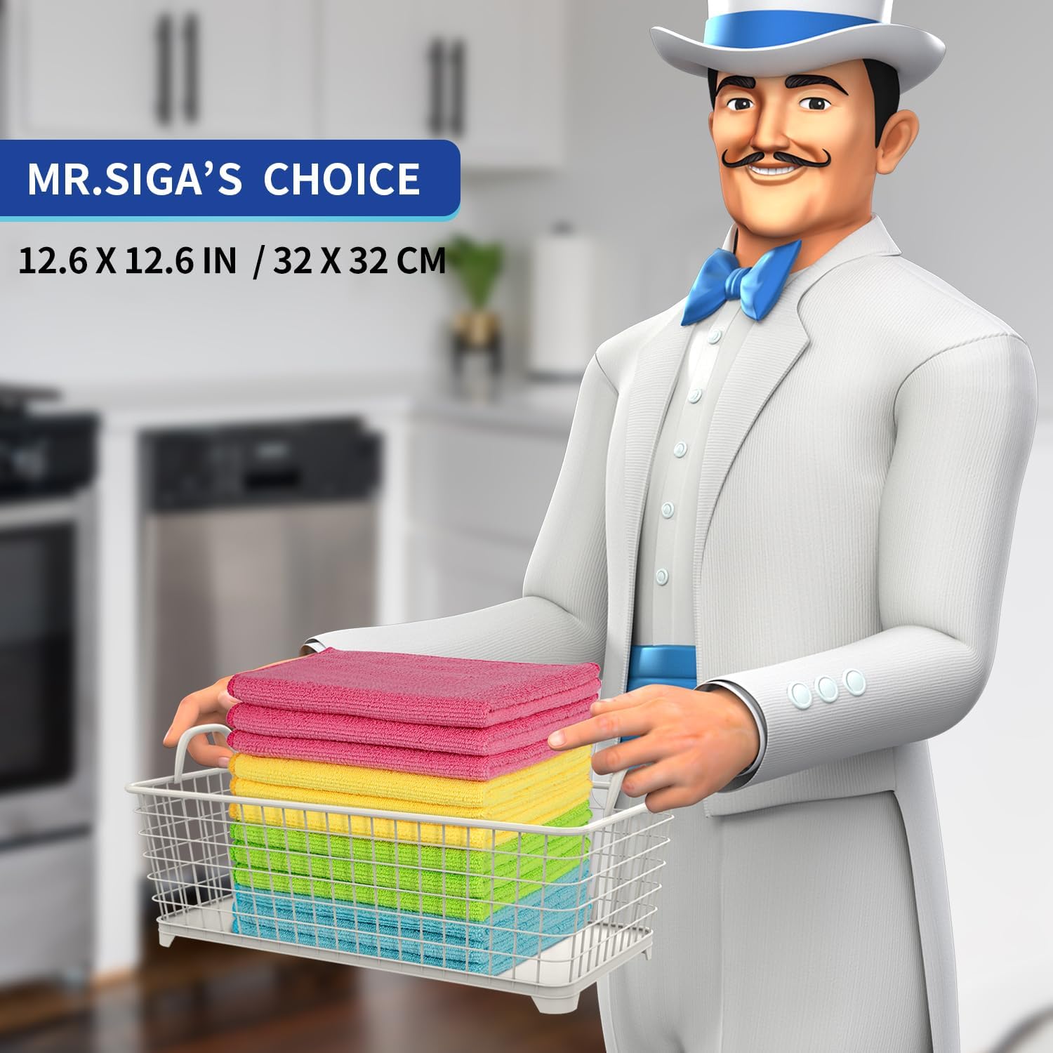 MR.SIGA Chiffon Microfibre, Lavette Microfibre Serviette Tout Usage, Lot de 12, Taille 32 x 32 cm Lot de 12 - 32 x 32 cm