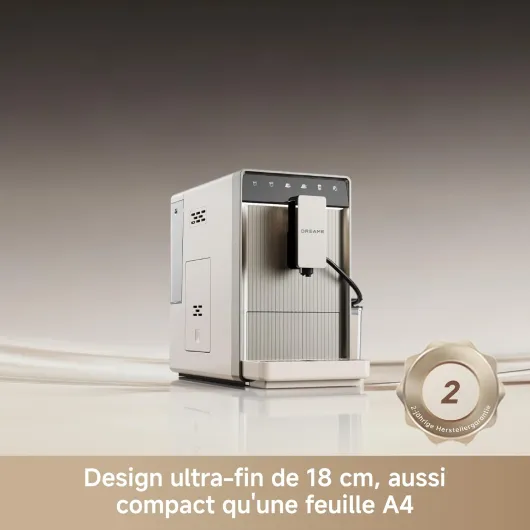 Dreame Ecceluxe Slim, Machine à expresso automatique, Un format compact pour un goût digne d'un barista, Design ultra-fin de 18 cm, Écran tactile pour préparer cinq cafés classiques