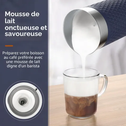 Mousseur à lait électrique 4 en 1, mousseur à lait automatique chaud et froid et chauffe-lait pour latte, cappuccinos, macchiato Bleu