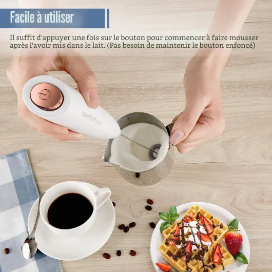 Mousseur à lait manuel à piles électrique, mélangeur de boissons avec fouet en acier inoxydable et support pour cappuccino, café Bulletproof, latte Blanc Pur