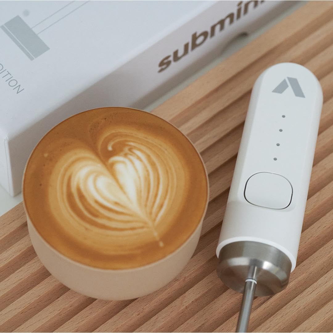 Subminimal NanoFoamer Lithium, Mousseur à Lait Électrique Rechargeable USB-C, Mousse de Lait Professionnelle pour Latte Art, Microfoam de Qualité Barista à La Maison, MasterClass Inclus, Blanc NanoFoamer Lithium White Special Edition