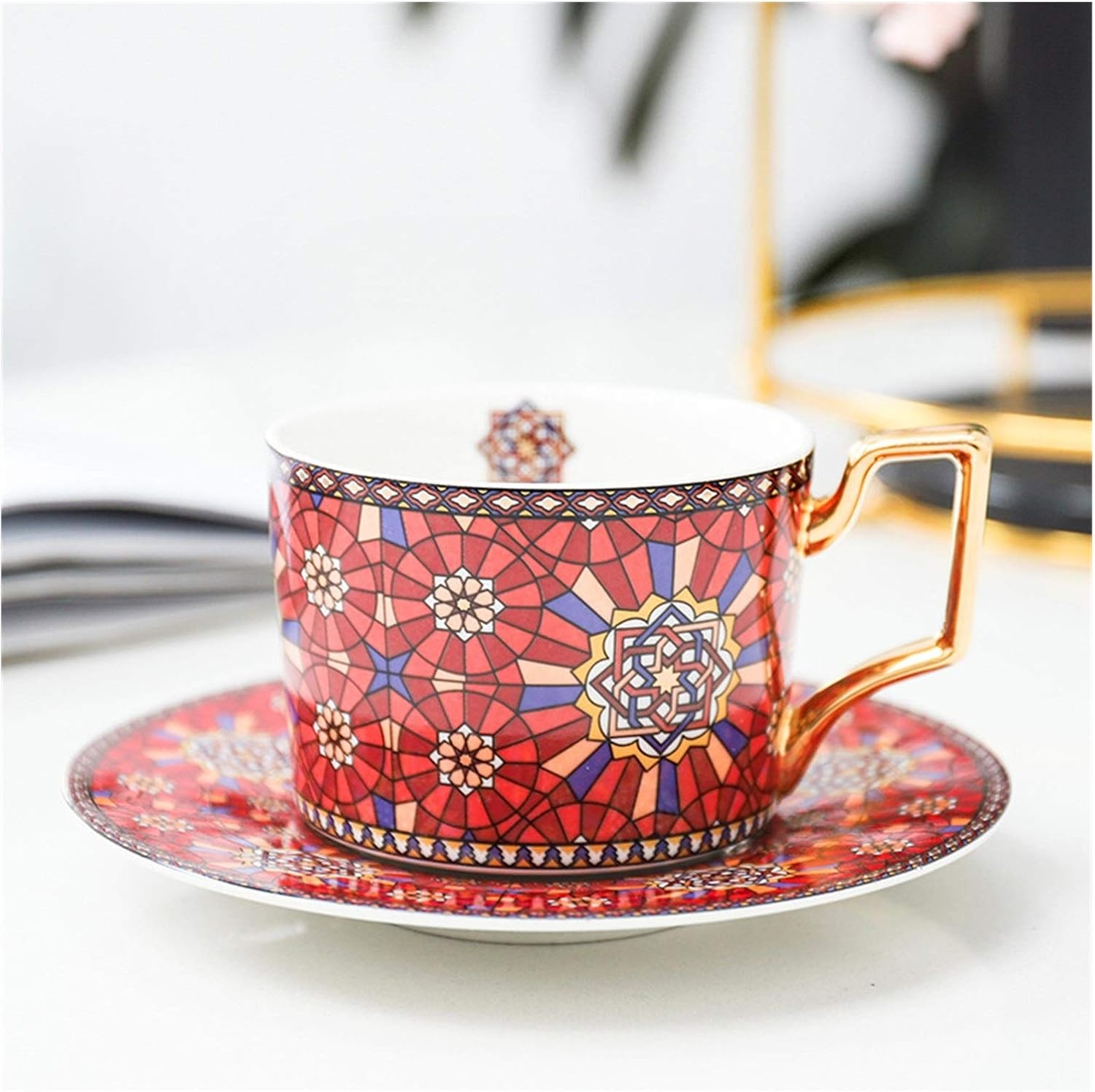 Tasse A Cafe Tasse de café marocaine et soucoupe en céramique cappuccino après-midi tasse de thé 250ml Tasses Mugs Et Soucoupes (Color : Morocco D)