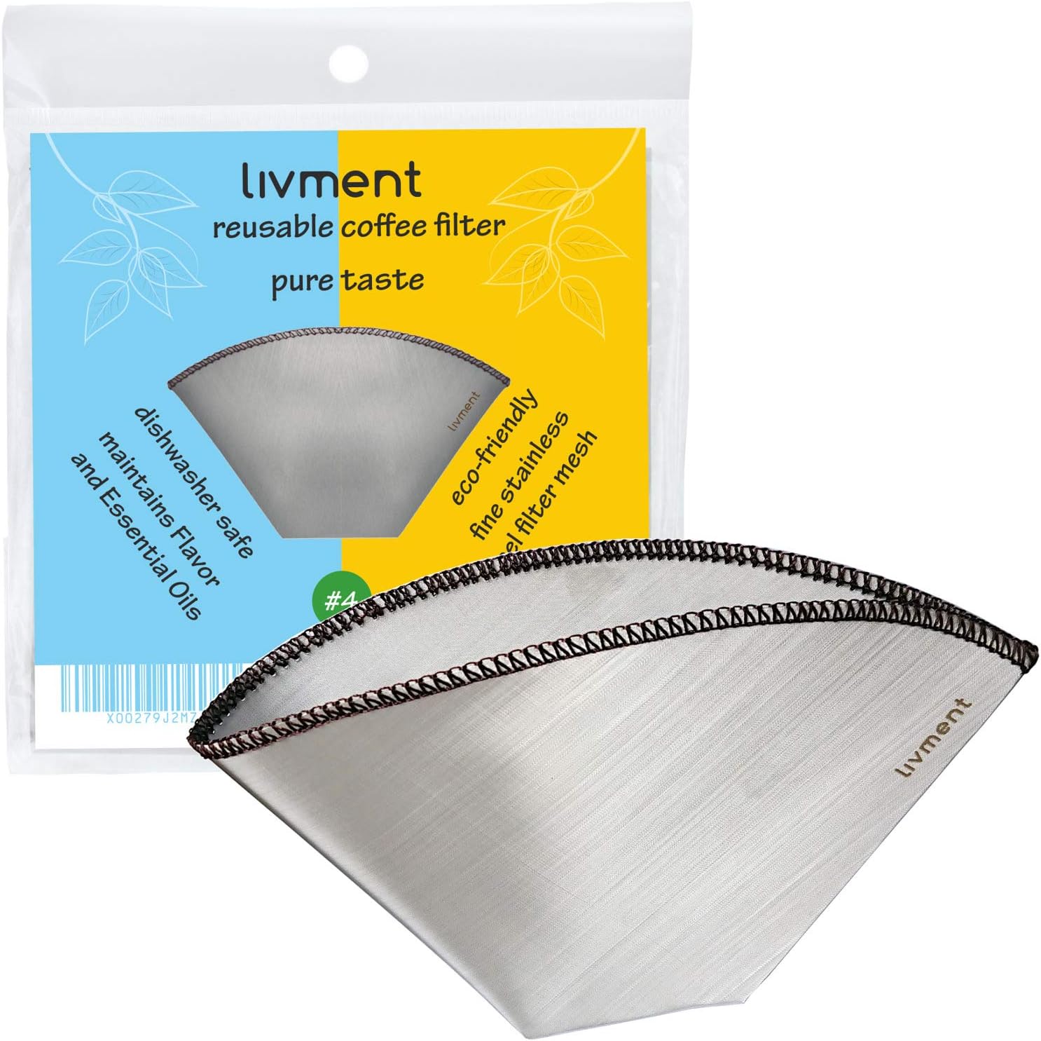 Livment Filtres à café réutilisables - Filtre Permanent en Acier Inoxydable - Filtre pour Machine à café, pour Over et Filtre à Main - Sachets filtrants pour Un goût Pur (Size #4)