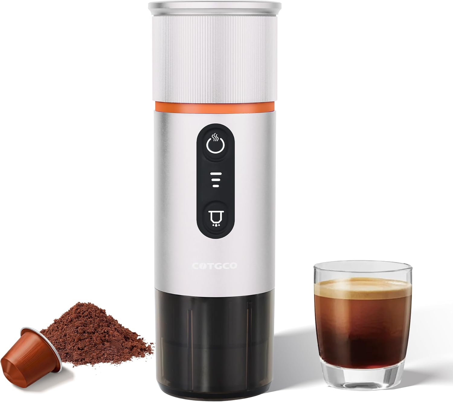 COTGCO Machine à Cafe Portable pour Voyage: Machine Expresso Portable pour Voiture et Camping - Chauffage Rapide - Café à Tout Moment - Compatibilité Capsules Nesspreso - Blanc-