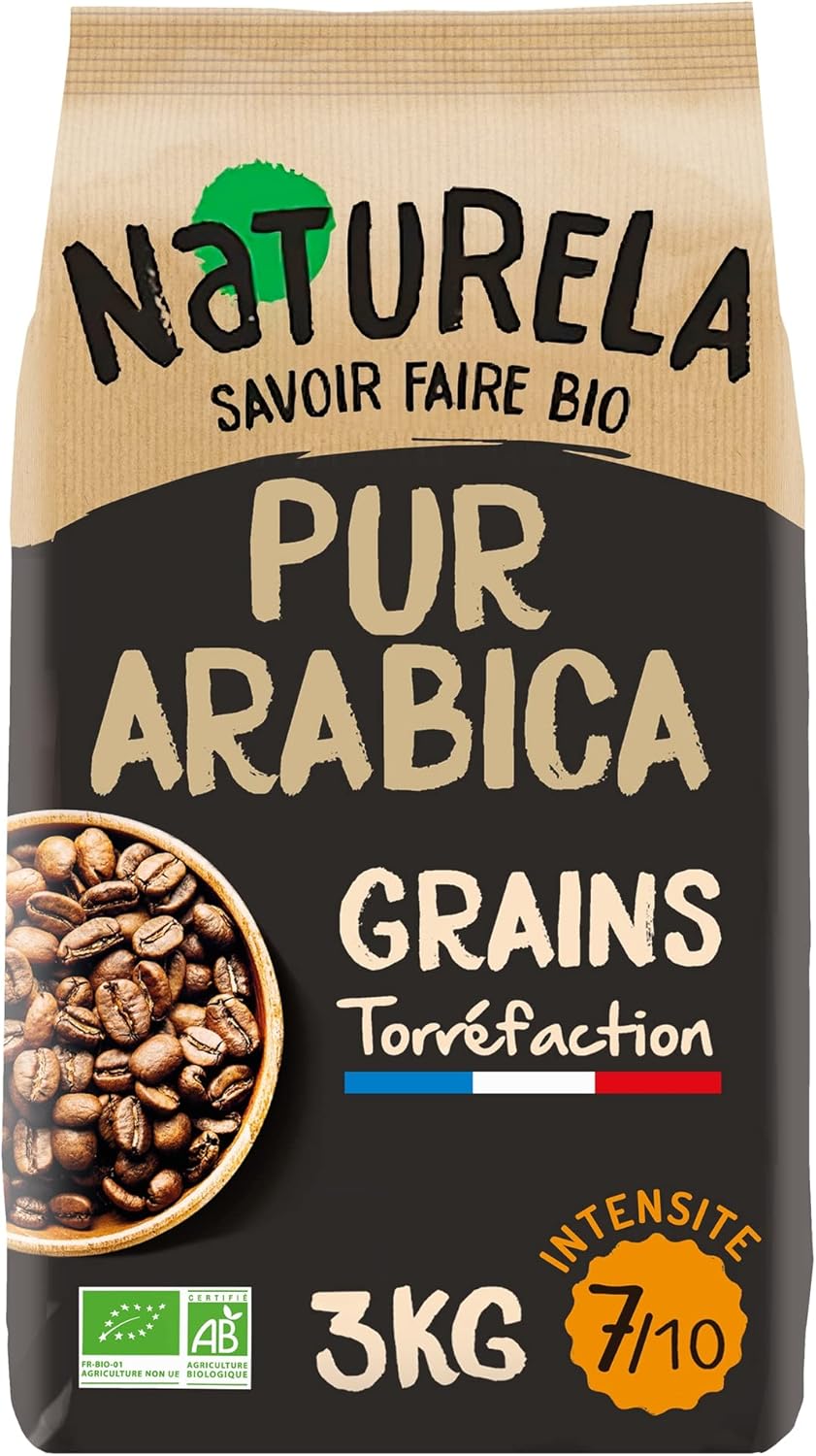Café Grains Bio - Café Arabica Bio - Vending - Torréfaction Lente - Fabriqué en France - 3 kg, 1 paquet Arabica - 3kg
