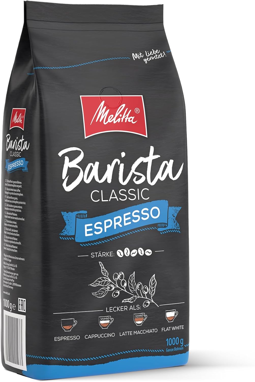 Barista Classic Espresso, Café en Grains Entiers 1 Kg, Non Moulu, Café en Grains pour Machines à Café Entièrement Automatiques, Torréfaction Forte, Intensité 5