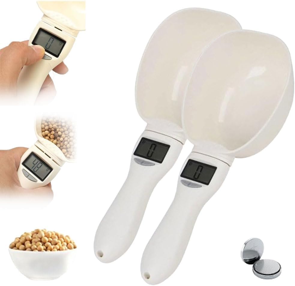 Lot de 2 cuillères doseuses numériques électroniques avec écran LCD - 800 g/0,1 g - Haute précision - Avec cuillères doseuses - Pour aliments, café, chiens et chats 2 Pièces