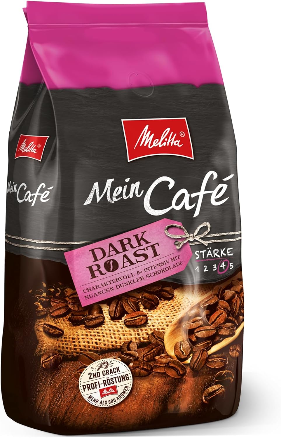Mein Café Dark Roast, Café en Grains Entiers 1 Kg, Non Moulu, Café en Grains pour Machines à Café Entièrement Automatiques, Torréfaction Forte, Intensité 4 Dark Roast Coffee 1 kg (Lot de 1)