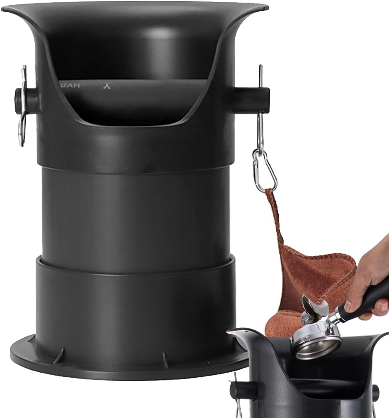 Boîte à café avec barre amovible en métal – Bac à café expresso pour cuisine, bar, café, 30 cm, base antidérapante – Noir