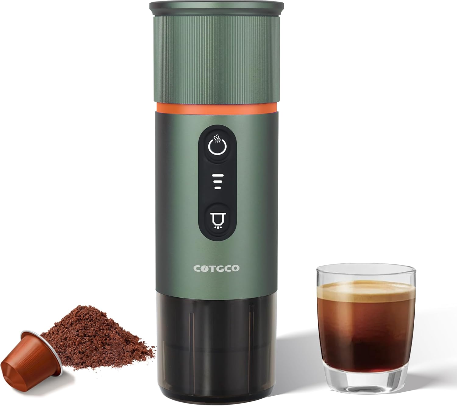 COTGCO Machine à Cafe Portable pour Voyage: Machine Expresso Portable pour Voiture et Camping - Chauffage Rapide - Café à Tout Moment - Compatibilité Capsules Nesspreso - Vert-