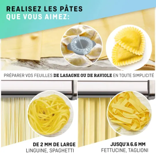 Machine à pâtes Manuelle avec séchoir - Acier Inoxydable Outil Polyvalent réglable en épaisseur, laminoir et manivelle - Nouilles fraîches Maison, Spaghetti, lasagnes
