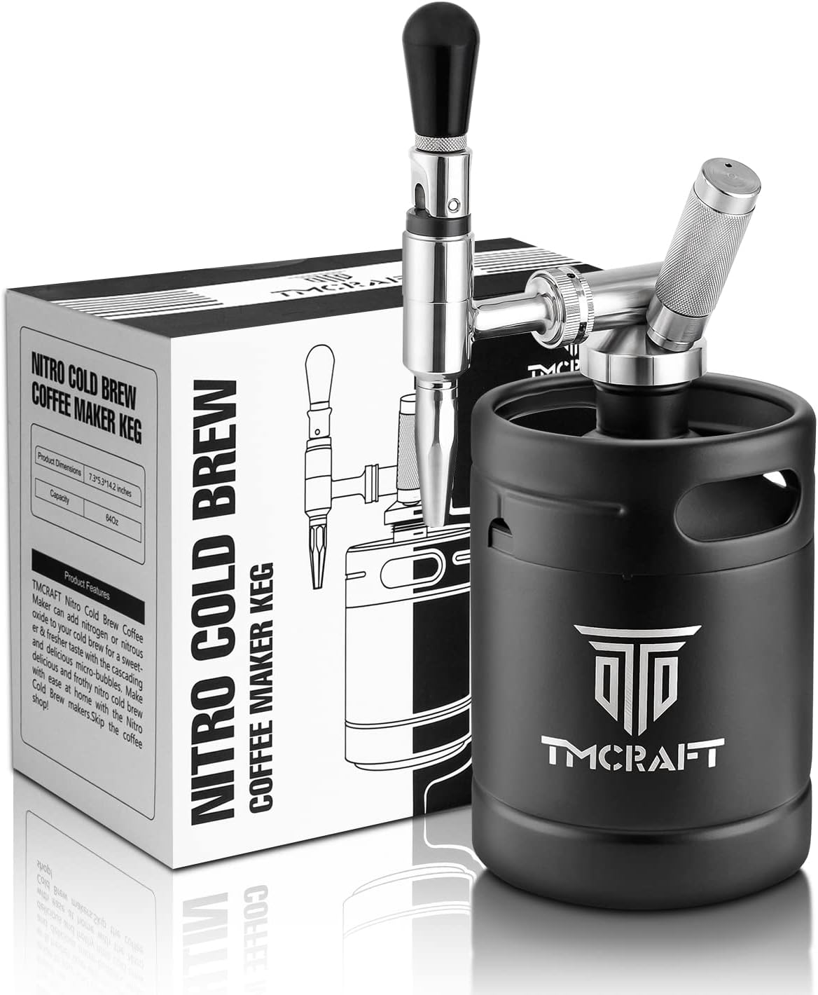 TMCRAFT Machine à café Nitro Cold Brew de 64 oz - Robinet Stout Cream en acier inoxydable et valve de décompression - Fût à café à l'azote