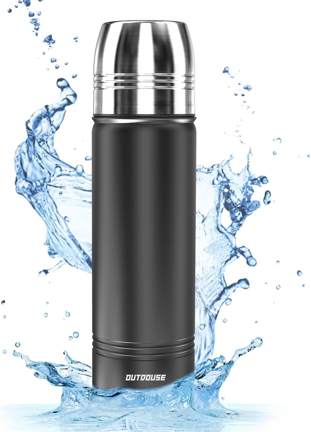 Thermos isotherme, Gourde isotherme en acier inoxydable de 350ml, 500ml, 750ml, Thermos café 100% étanche en acier inoxydable à double paroi sans BPA pour sports et activités en plein air (500ml) 500ML Noir