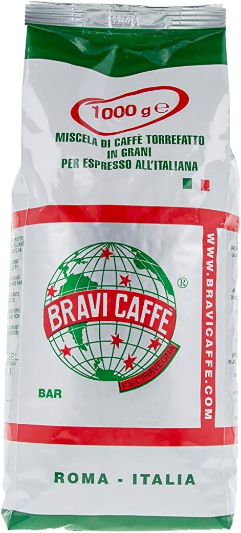 Bravi Caffè - Café en grain de torréfaction artisanale italienne - Mélange "BAR" - Paquet de 1 kg Bar 1 g (Lot de 1)