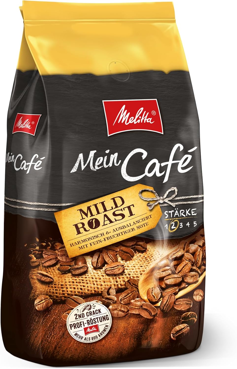 Mein Cafe Mild Roast Café en grain 1kg, non moulu, café en grain pour machines à café, torréfaction moyenne, torréfié en Allemagne, intensité 2 Mild Roast Coffee 1 kg (Lot de 1)