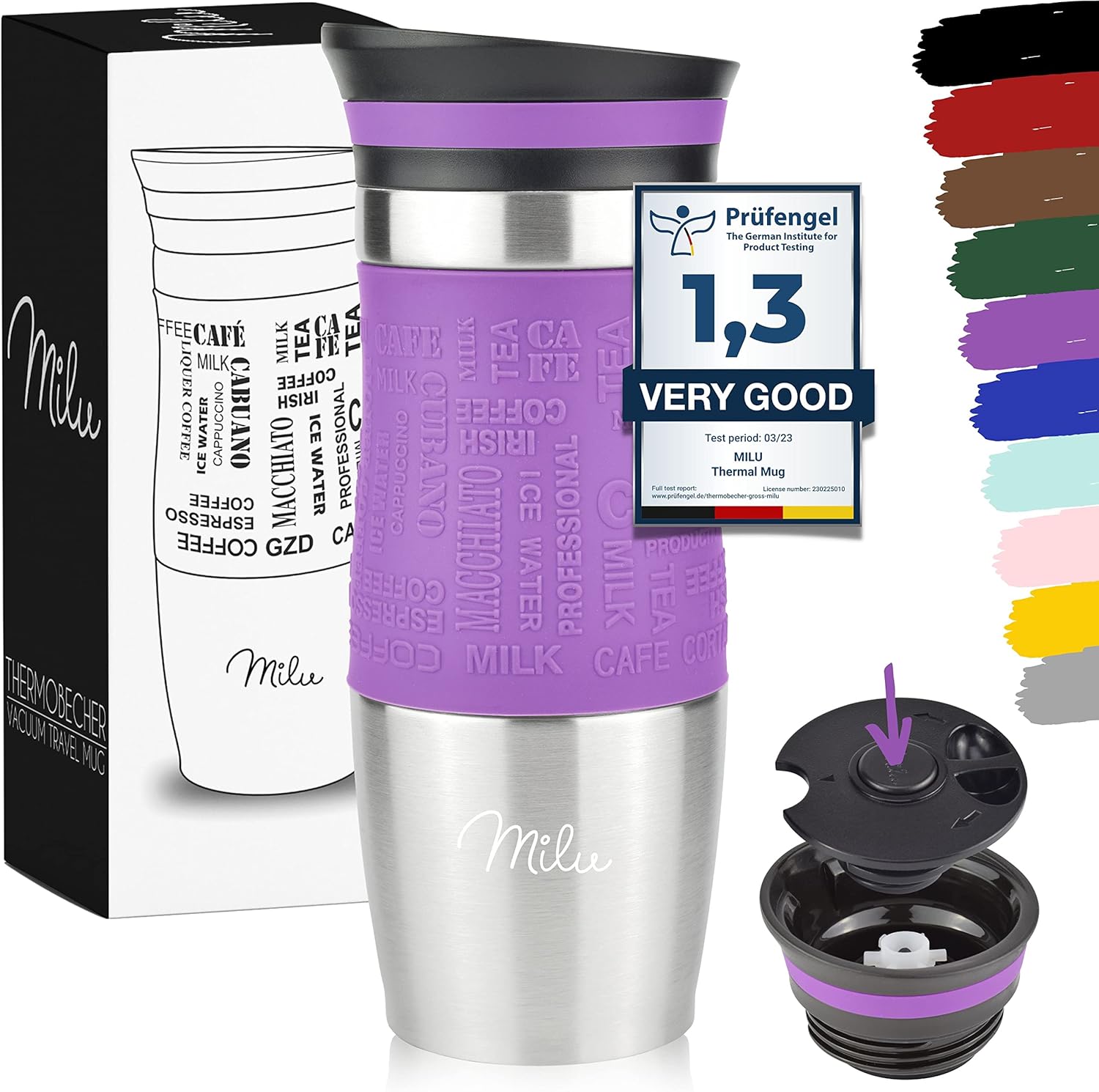 STARLA Mug Isotherme Avec Paille Et Poignée, 1,2l Grand, 2 Couvercles, Tasse Isotherme étanche, Tasse