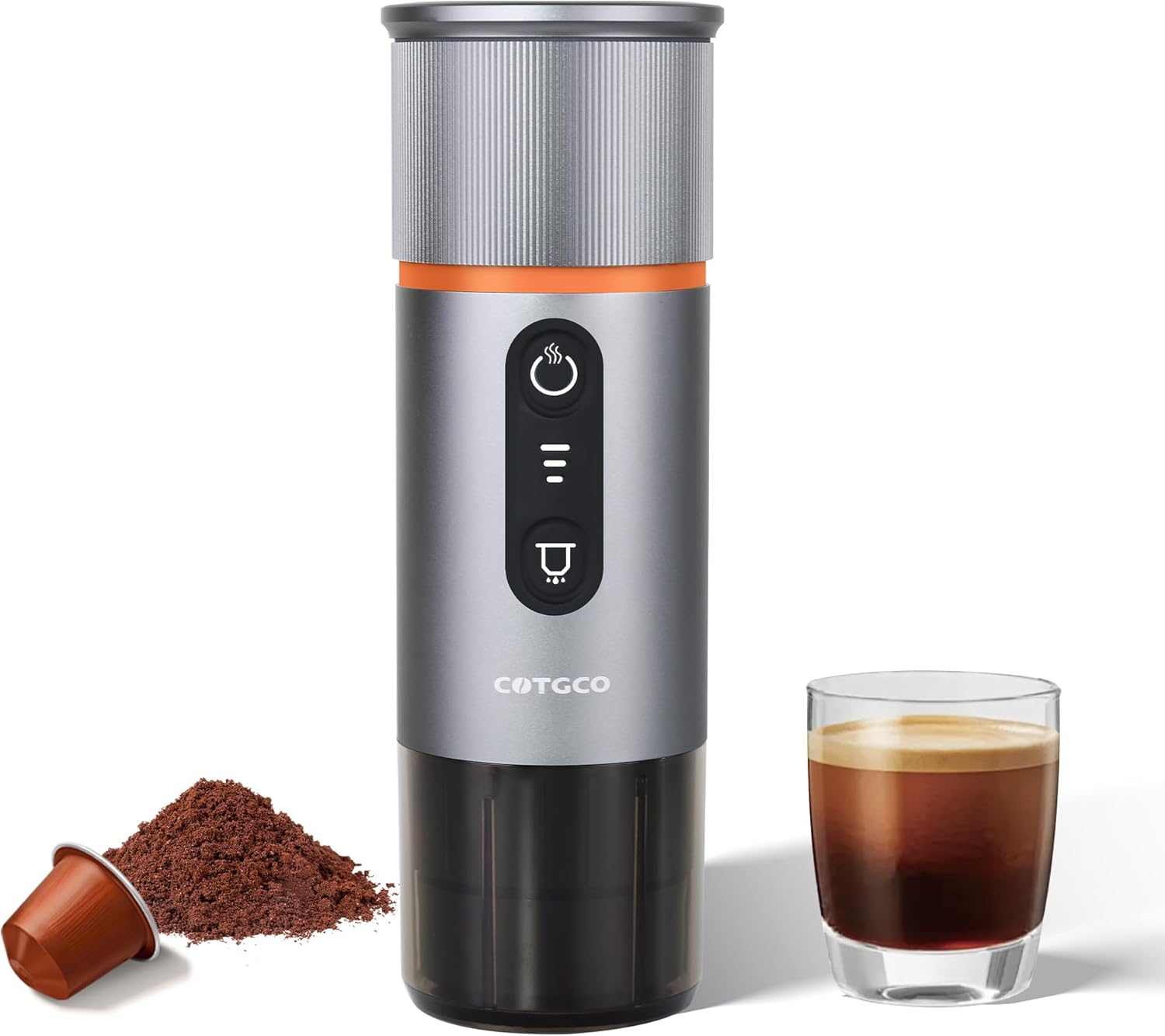 COTGCO Machine à Cafe Portable pour Voyage: Machine Expresso Portable pour Voiture et Camping - Chauffage Rapide - Café à Tout Moment - Compatibilité Capsules Nesspreso - Gris-