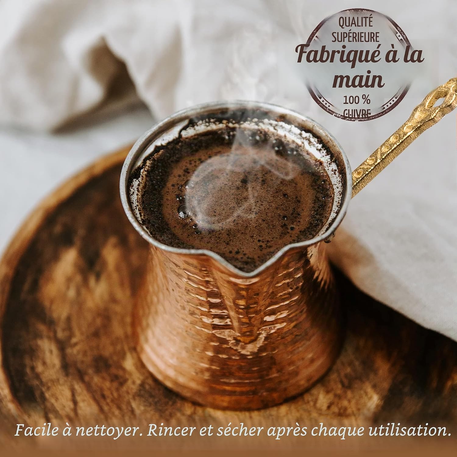 Volarium CRYSTALIA Premium Cafetière Turque, Cezve en Cuivre Fait à la Main, Cezve pour Café Turc, Cafetière Grecque Arabe, Café en Cuivre Turc sur la Cuisinière, Ibrik 200ml
