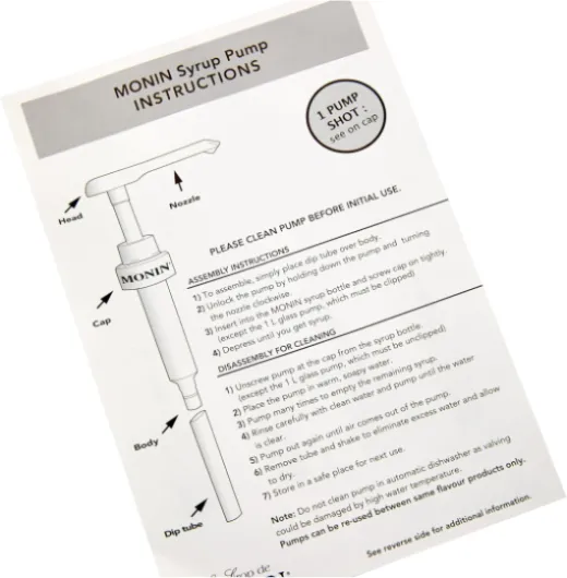 Pompe MONIN 10ml pour bouteilles de sirop 1L PET et 25cl MONIN Premium Sous charge