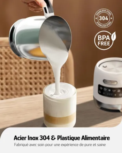Mousseur à Lait Électrique en Acier Inoxydable, Multifonctionnel 5 en 1, Chauffe Lait Électrique, Machine à Chocolat Chaud, Contrôle Tactile LED, pour le Cappuccino, le Café, 400 ML, Blanc