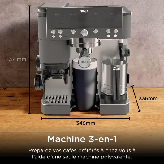 Luxe Premier, Machine a cafe a grain barista semi-automatique, 3-en-1: espresso, extraction froide et café filtre, Broyeur et mousseur intégrés, Avec pichet et tasseur, Gris Métalisé, ES601EUGM