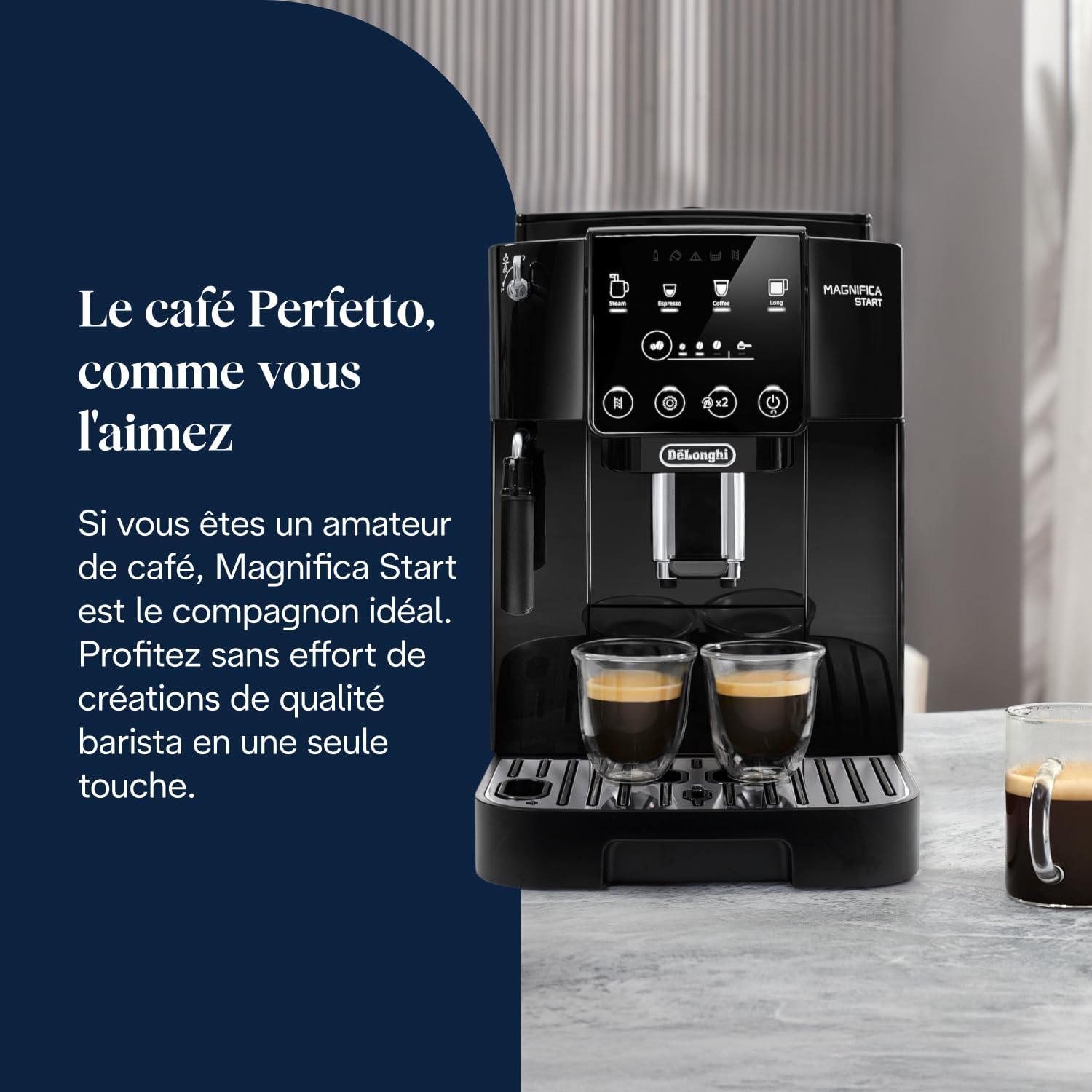 De’Longhi Magnifica Start - Perfetto Machine à Café Automatique avec Mousseur à Lait Manuel, 4 Boissons en une Seule Touche pour Espresso et Cappuccino, Commandes Soft Touch, Noir (ECAM222.20.B) 7 Fonctions Noires