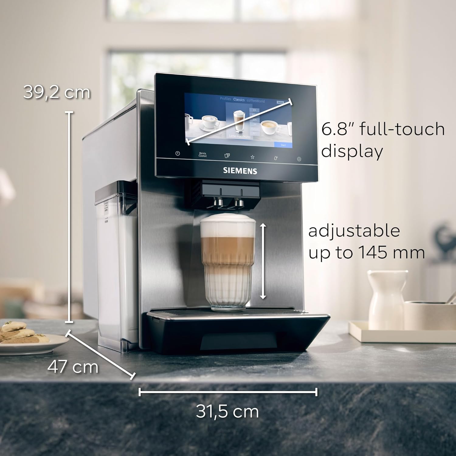 Machine à café automatique EQ900 plus TQ903DZ3 - Nettoyage et détartrage - Contrôle par application - Écran tactile intuitif - Mode barista - Réduction du bruit - Broyeur premium - 1500 W