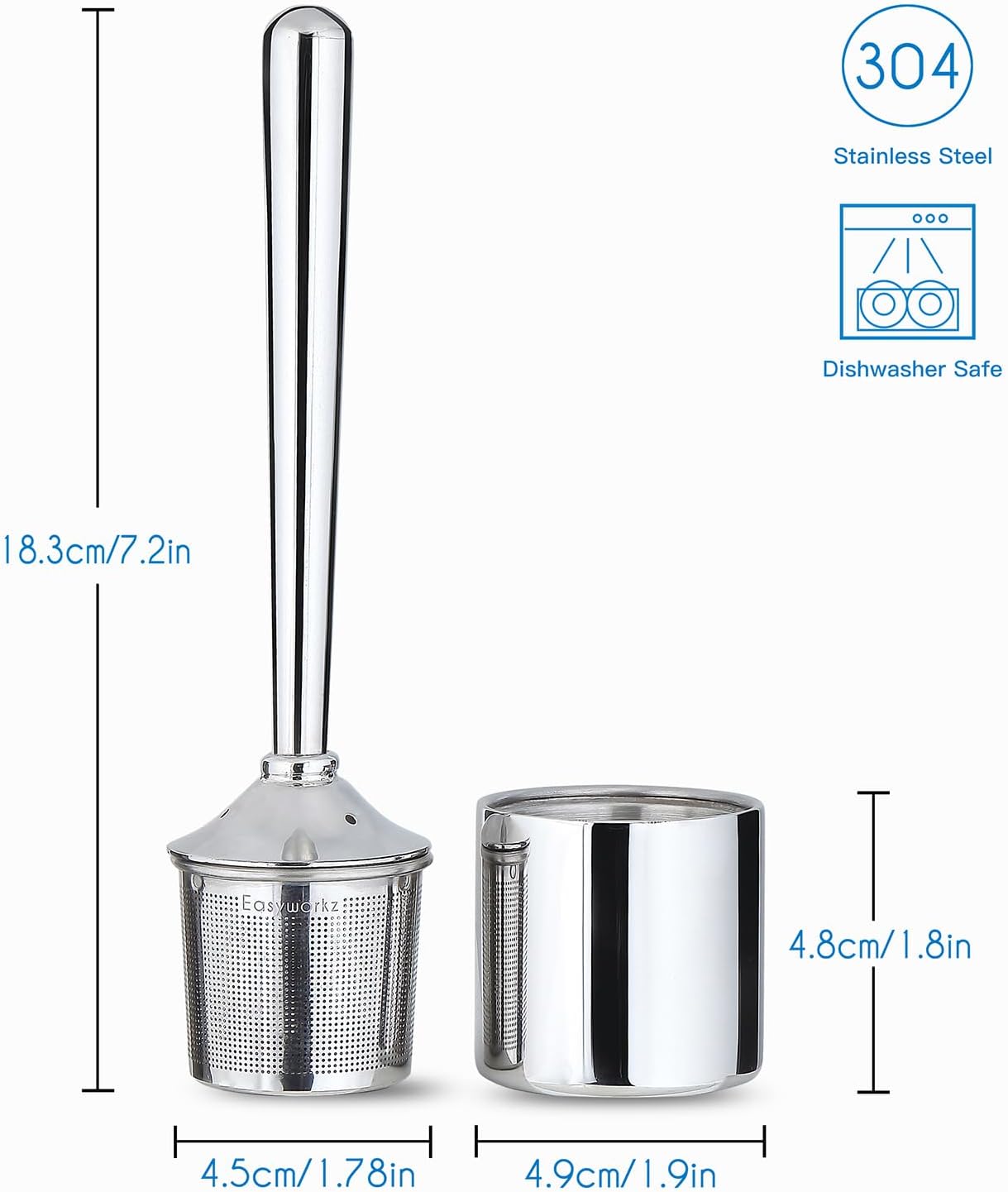 Infuseur à thé en acier inoxydable avec poignée creuse résistante à la chaleur, passoire à thé en maille fine avec support pour feuilles en vrac, finition chromée
