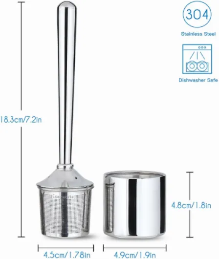 Infuseur à thé en acier inoxydable avec poignée creuse résistante à la chaleur, passoire à thé en maille fine avec support pour feuilles en vrac, finition chromée
