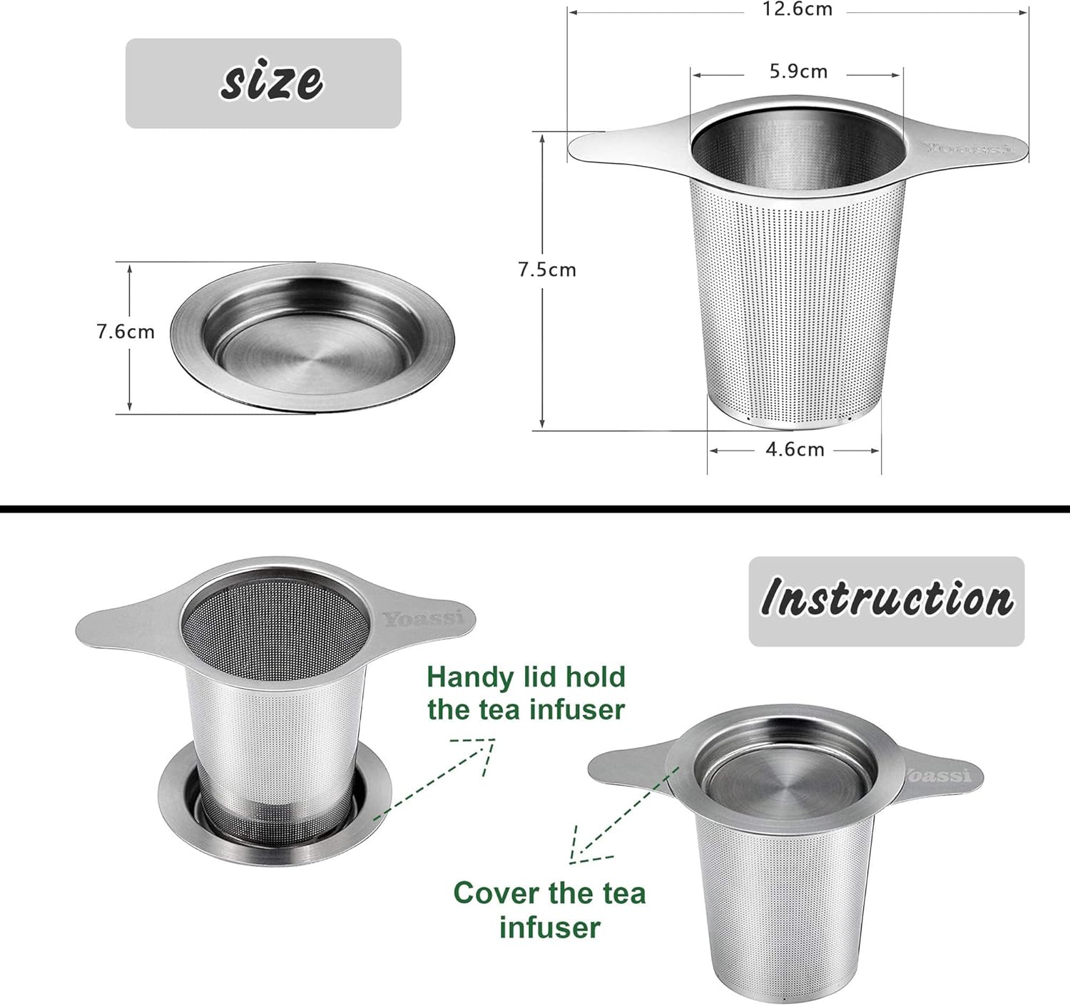 Filtre à Thé,2PCS Infuseur à thé Trou Fin en 304 Acier Inoxydable, Passe-Thés à Manche avec Deux Languettes Et Couvercle Universel pour Théière, Mug, Tasse, Bouteille Pack - 2 Unidades