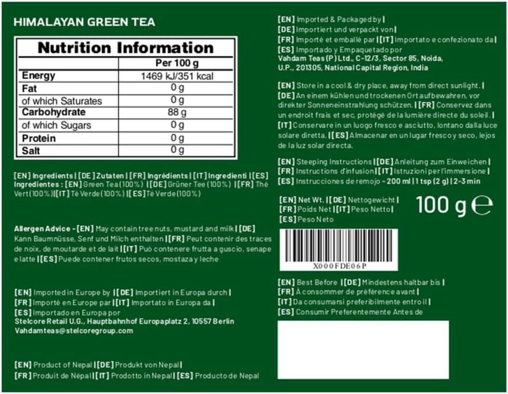 , Thé Vert En Vrac (100g/ 50 Tasses) Thé Vert Naturel, Feuilles Mobiles - Récolte Fraiche - Pochette Zippée Refermable - Infuser Chaud, Thé Glacé Ou Thé Kombucha Green Tea 100 g (Lot de 1)