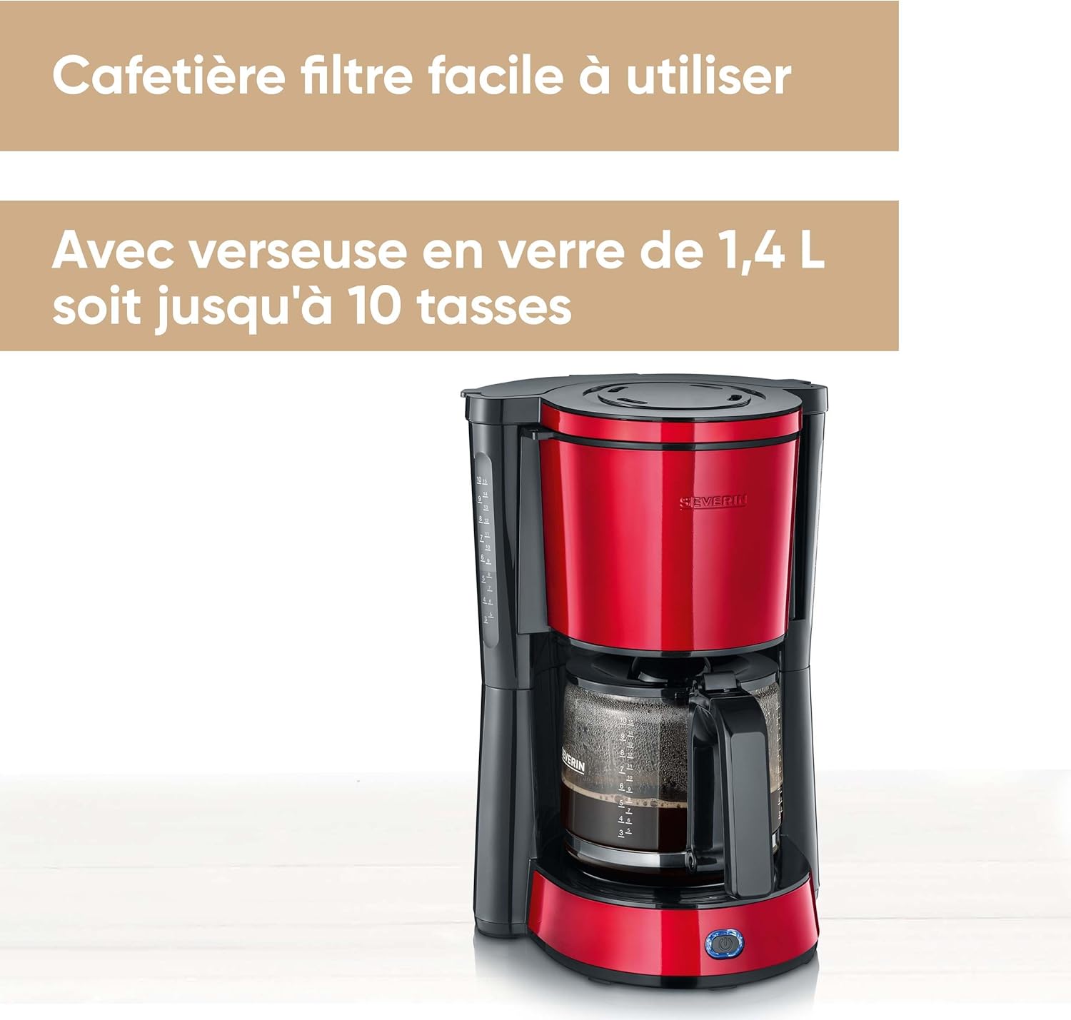 Cafetière Filtre "Type", 1 000W, 1,4L, Juqu'à 10 tasses, Porte-filtre amovible, Système anti-goutte, Noir/Rouge, KA 4817