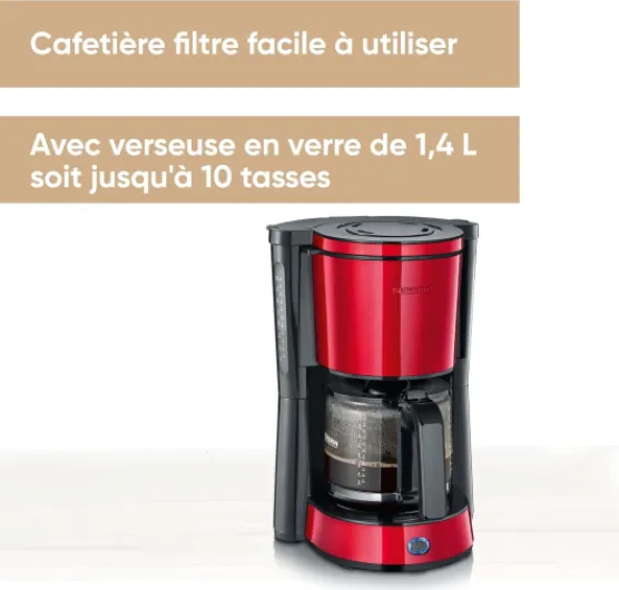 Cafetière Filtre "Type", 1 000W, 1,4L, Juqu'à 10 tasses, Porte-filtre amovible, Système anti-goutte, Noir/Rouge, KA 4817