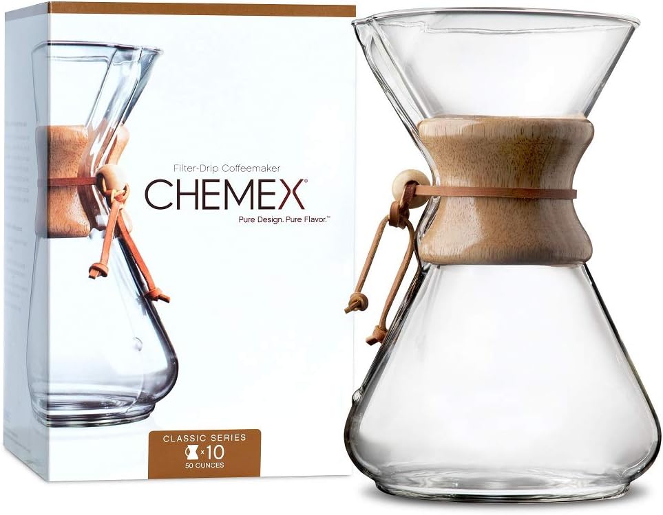 Chemex Cafetière Verre 10 tasses - Poignée Bois - 1,25 L Classique Unique 10 cups