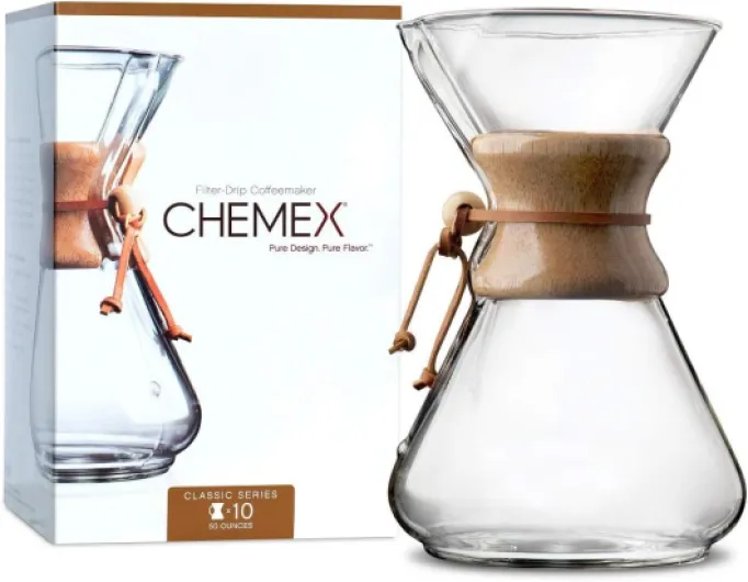 Chemex Cafetière Verre 10 tasses - Poignée Bois - 1,25 L Classique Unique 10 cups