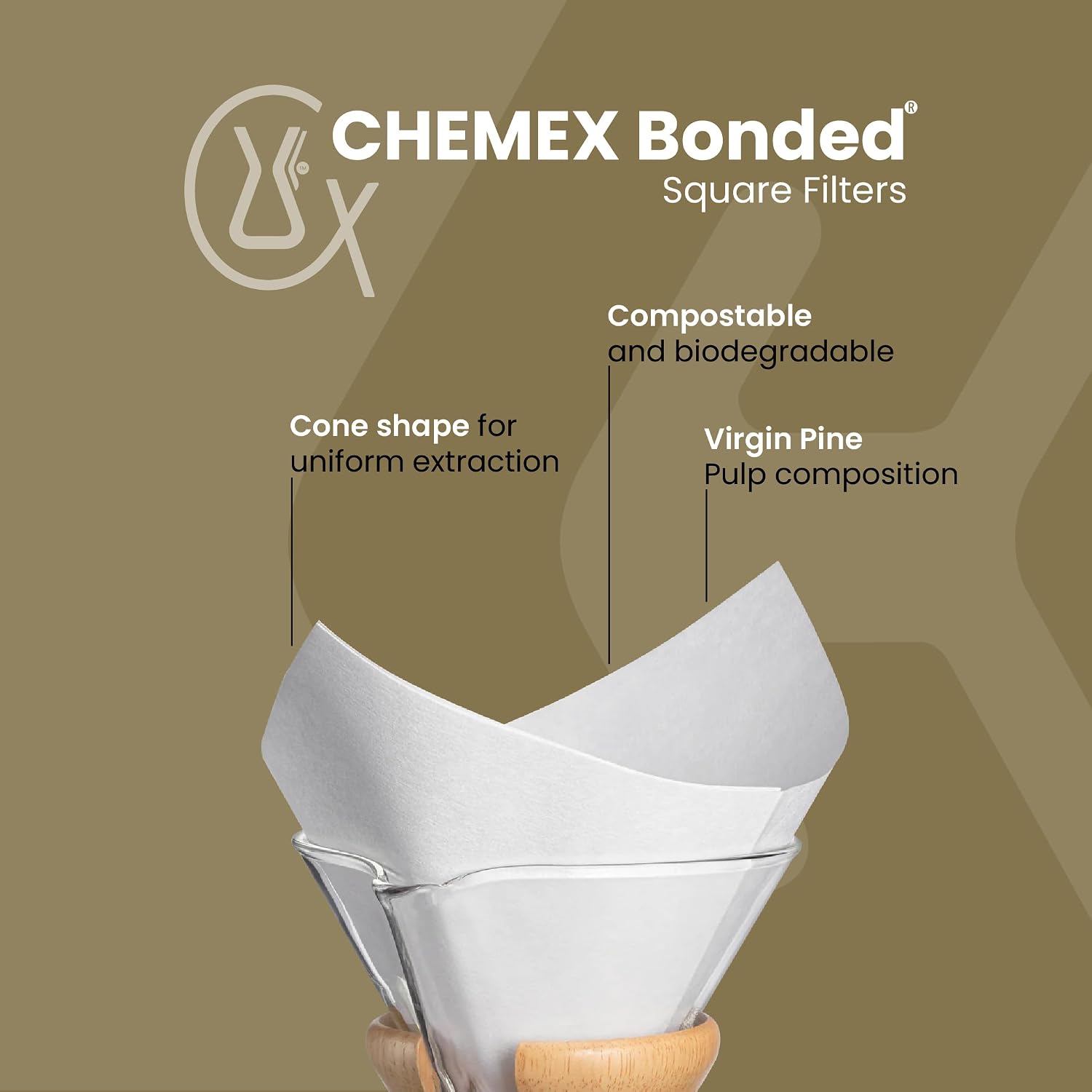 Filtre papier Chemex naturel blanc FS-100 pour Chemex 6 et 8 tasses - Boite de 100 filtres Carré