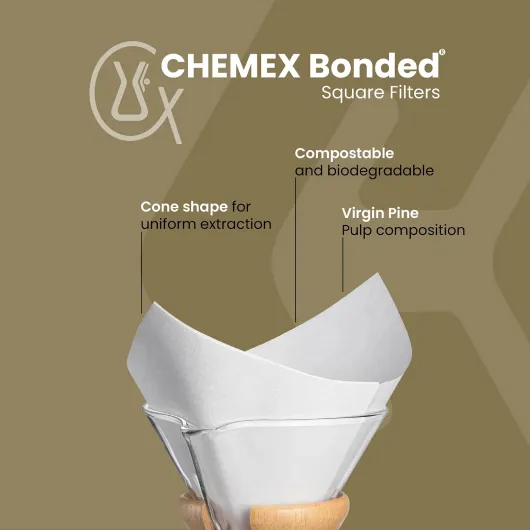 Filtre papier Chemex naturel blanc FS-100 pour Chemex 6 et 8 tasses - Boite de 100 filtres Carré