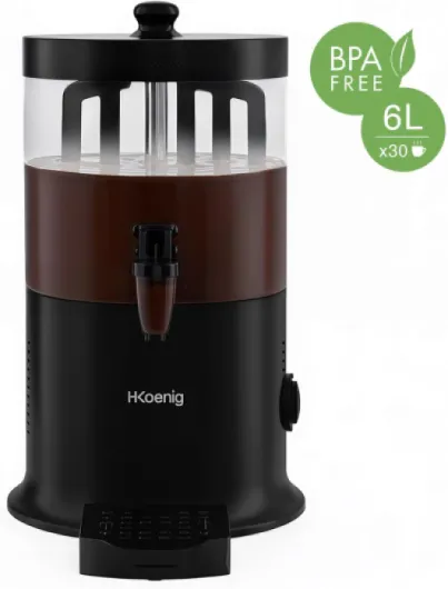 H.Koenig Distributeur à Chocolat Chaud Acier inoxydable SHK900, 1200W, Cuve amovible de 6L, Thermotast réglable, Maintien au chaud, Système anti-goutte, Compatible Lave-vaisselle 6 L Noir