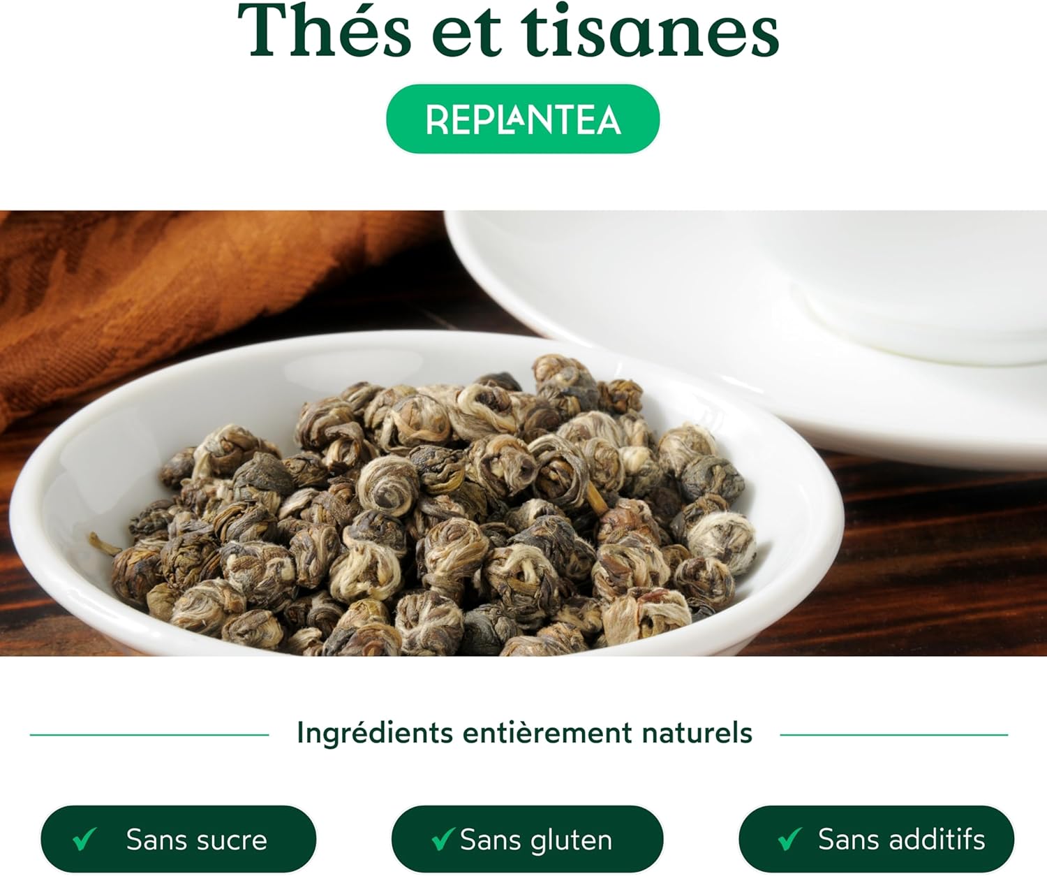 Perles de Dragon au Jasmin Bio (100g) - Thé Vert en Vrac Roulé à la Main - Grand Cru Floral & Délicat - REPLANTEA