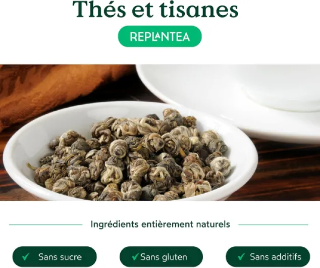 Perles de Dragon au Jasmin Bio (100g) - Thé Vert en Vrac Roulé à la Main - Grand Cru Floral & Délicat - REPLANTEA