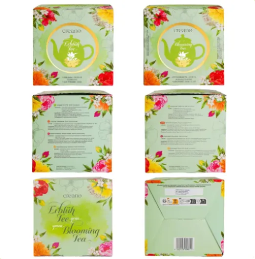 Coffret Cadeau Fleurs de Thé Vert - Flower Design - Thé à Fleurs avec une Théière en Verre de 500 ml et 6 variétés de thé vert - Cadeau de Noël - Cadeau pour les femmes et les amateurs de thé