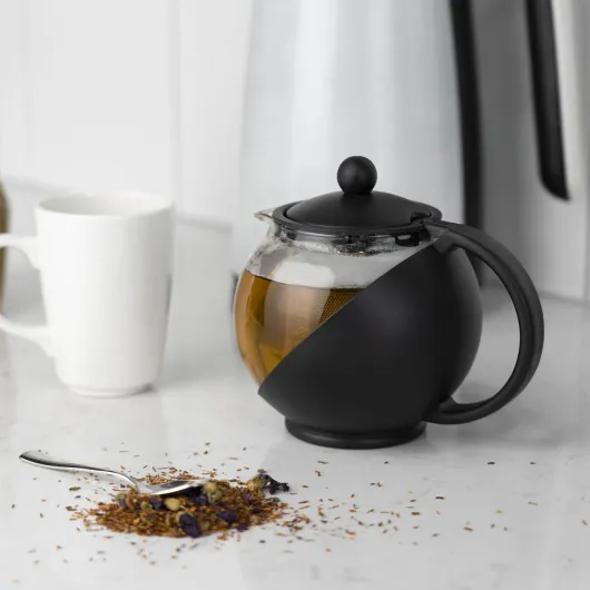 Everyday Théière, noire, 1200 ml / pour 4 à 6 personnes, infuseur en acier inoxydable, corps en verre avec boîtier en plastique, lavable au lave-vaisselle 1200.0 milliliters
