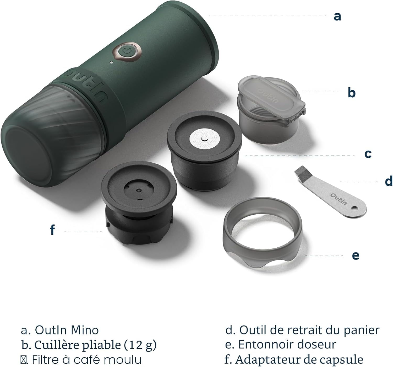 Mino Machine à espresso électrique portable, Moss Green - Autochauffage USB-C, format de poche pour voyage, camping et altitude