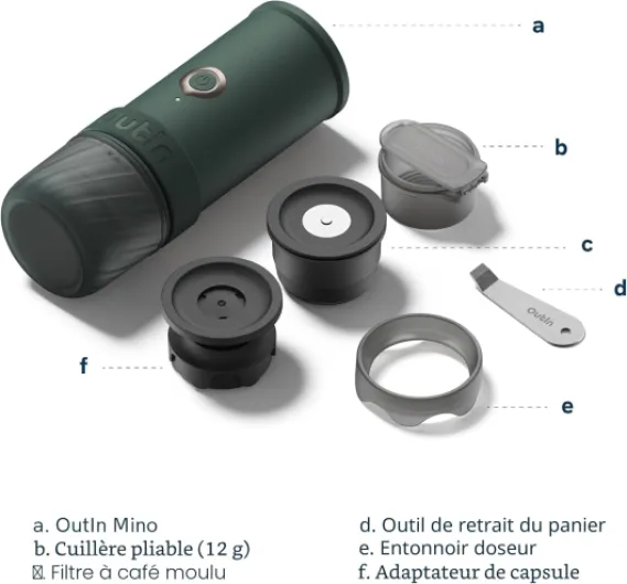 Mino Machine à espresso électrique portable, Moss Green - Autochauffage USB-C, format de poche pour voyage, camping et altitude