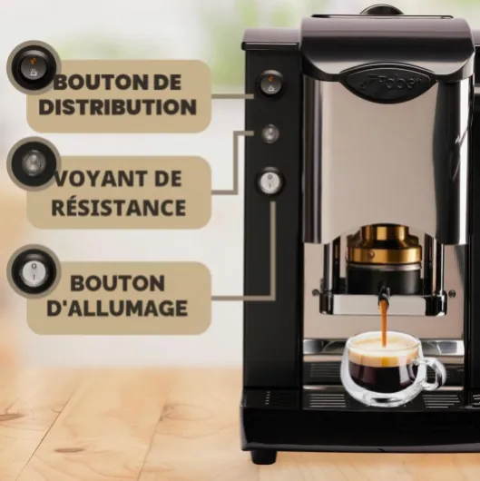 FABER COFFEE MACHINES - Modèle avec emplacement à encastrer en acier inoxydable - Machine à café de 44 mm - Couleur bourgogne en plastique noir - Presse à dosettes en laiton (Noir/Noir) Noir - Noir