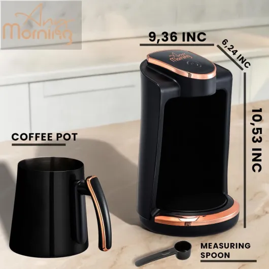 Any Morning Cafetière turque, cafetière, machine à café, 250 ml, 4 tasses, arrêt automatique, double bec en acier inoxydable, capteur de détection de brassage, surveillance de la cuisson (mousse